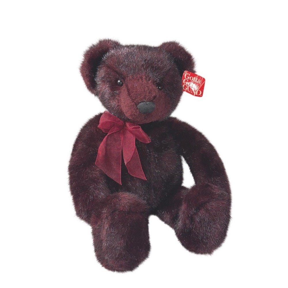 Gund Burgundy Faux Fur Teddy Bear Plush 18 inch Soft Stuffed Animal Maroon Red